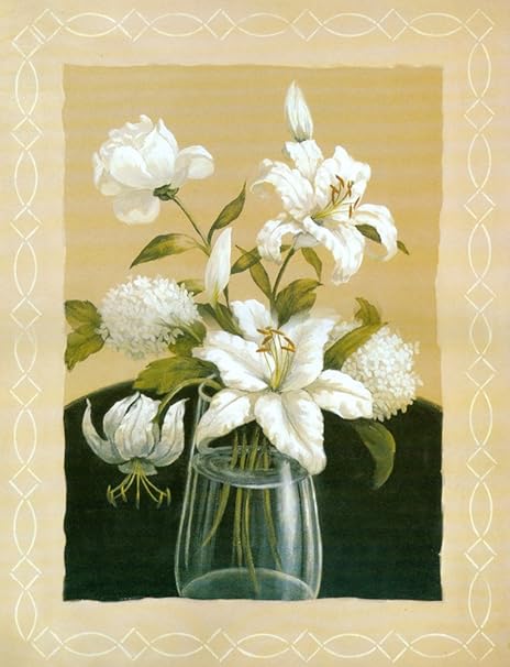 Vitalwalls Hidden Waterfall White Flowers Glass Vase Painting