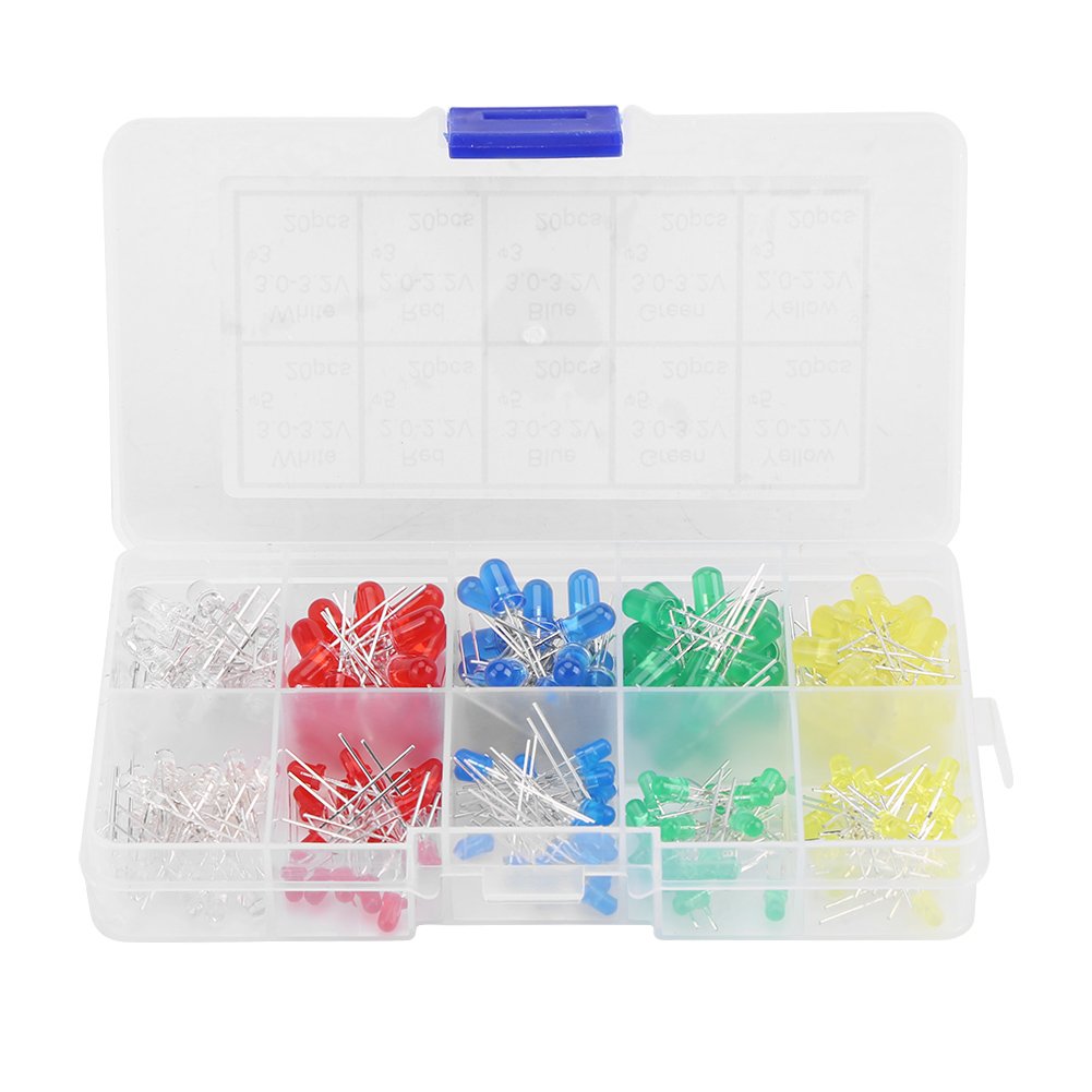 LED Diode Lights 3mm 5mm Assortment Set Emitting Diodes Electronics Components Pack Color LEDs Resistors Red Yellow White Green Blue