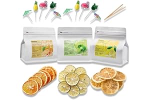 GHLDMJ 3-Pack Dehydrated ORANGE,LEMON & LIME,9oz total,Premium Craft Cocktail Garnish With10 Pcs Drink Umbrellas Picks And 1 Fruit Clips,for Tea, Beverages, and More Craft Cocktail Home Mixologist,Bartender Garnishes Dried Fruit