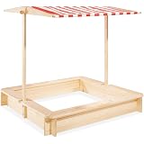 Sabbiera Spielwerk Con Tetto 120x120cm, Protezione UV 50, Legno Naturale Per Giardino