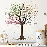 Large Tree Wall Decals Colorful Leaves Flower Wall Stickers Peel and Stick Wall Art Decals DIY Removable Vinyl Tree Wall Stickers for Living Room Kids Bedroom