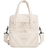 BEENLOVE Lunch Bag for Women Insulated Double Deck Lunch Box Puffer Lunch Tote with Straps Leakproof 12L Lunch Cooler with Pockets for Work Picnic Meal Travel Beach Beige