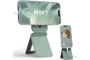 MOFT Phone Stand, Magnetic Phone Tripod Stand Stain-Resistant MOVAS Leather & Angle Adjustment & Strong Magnets Tripod for iPhone 16/15/14/13/12 (Included Metal Ring)-Seafoam