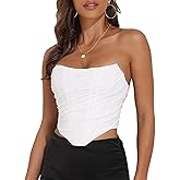 Women's Vintage Strapless Open Back Boned Mesh Bustier Zip Back Corset Bodyshaper Crop Top