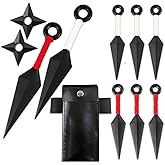 OOHGLITZ 11-Piece Anime Ninja Cosplay Kit, Plastic Ninja Kunai (10.2"+5.1"), Shuriken Ninja Stars (3.5") Set with Pouch for Anime Fans, Ninja& Martial Arts Props Black