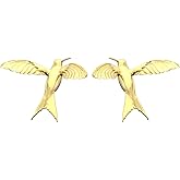 14k Gold-Plated Hummingbird Stud Earrings丨925 Sterling Silver Ear posts丨Cute Bird-Themed Earrings丨Hypoallergenic Jewelry for Women and Bird Lovers Gift