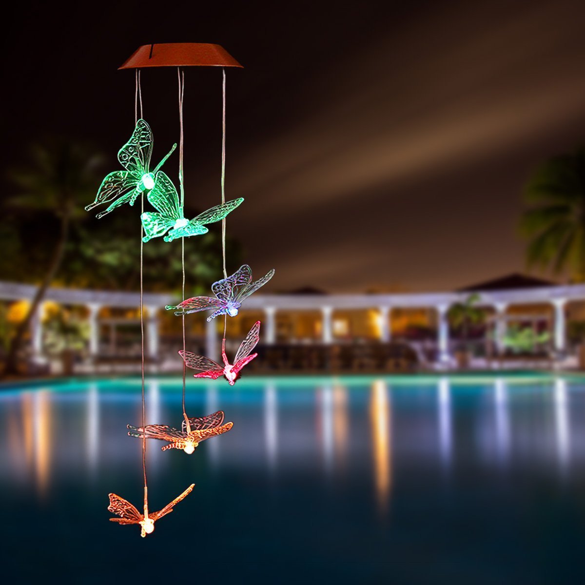 Color-Changing LED Solar Mobile Wind Chime, Pathonor LED Glowing Lights Waterproof Moon and Stars Wind Chimes For Home/ Party/ Night Garden Decor