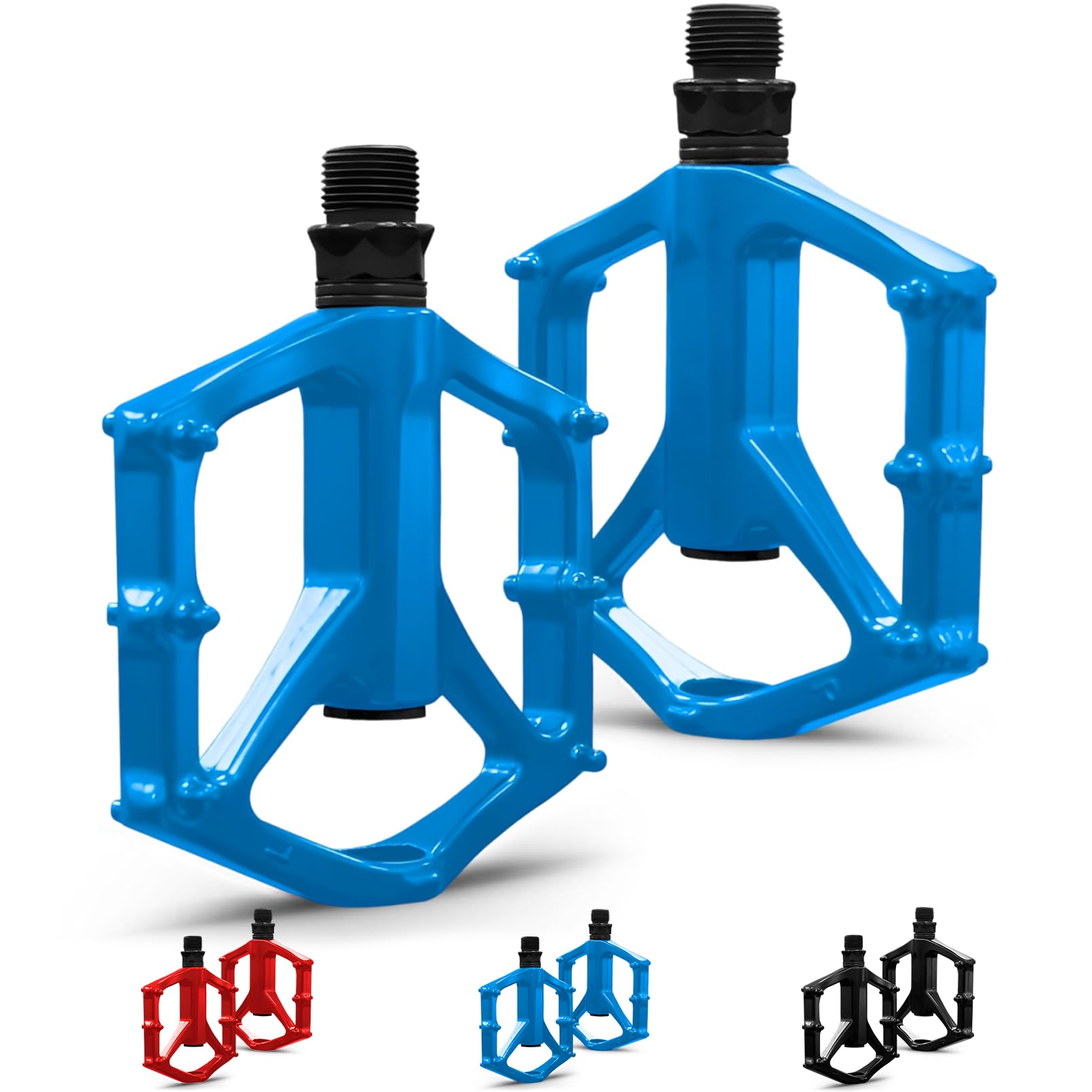 RainFlowwer Mountain Bike Pedals, Road MTB Flat Pedals, Non-Slip Lightweight Aluminum Alloy Bicycle Pedals, Fits 9/16" Road Mountain BMX MTB Bike Pedal (Blue)
