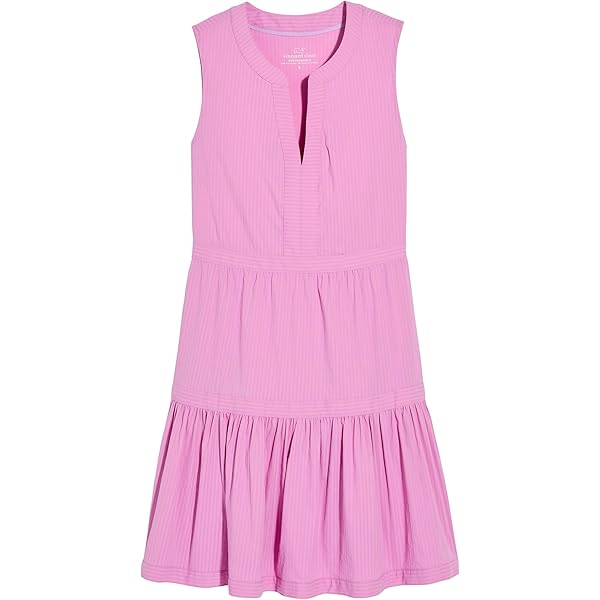 Vineyard Vines Women's Harbor Tiered Notch-Neck Dress,  Gingham-Cayman/White, Small at Amazon Women's Clothing store