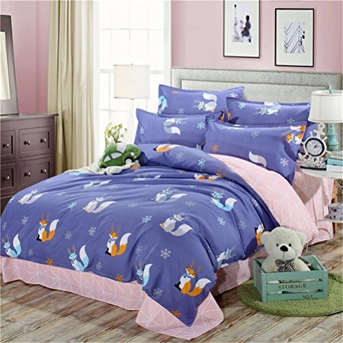 HIMIC 4 Pieces Bed Sheet Set,Comfortable And Breathable,One Duvet Cover,One Flat sheet,Two Pillowcases (King, Little Fox)