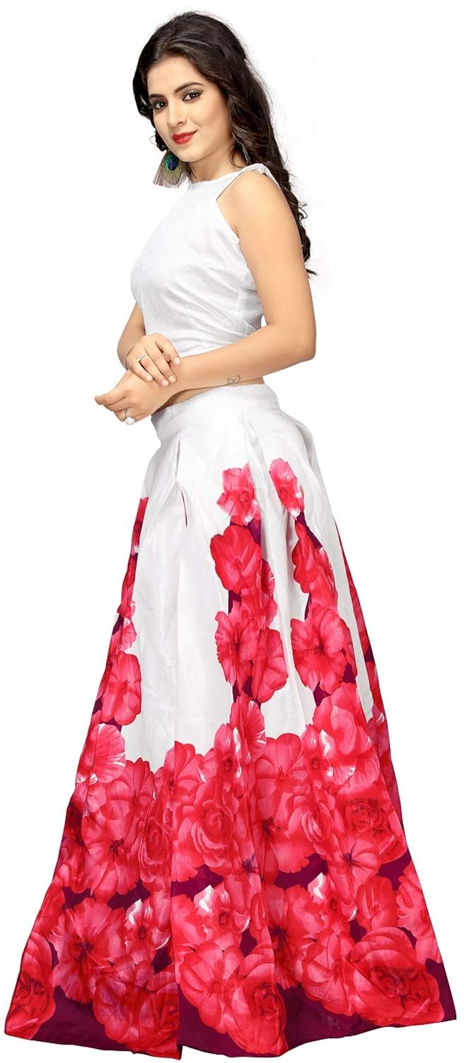 nplash fashion girl's lehenga choli (red and white, free size)