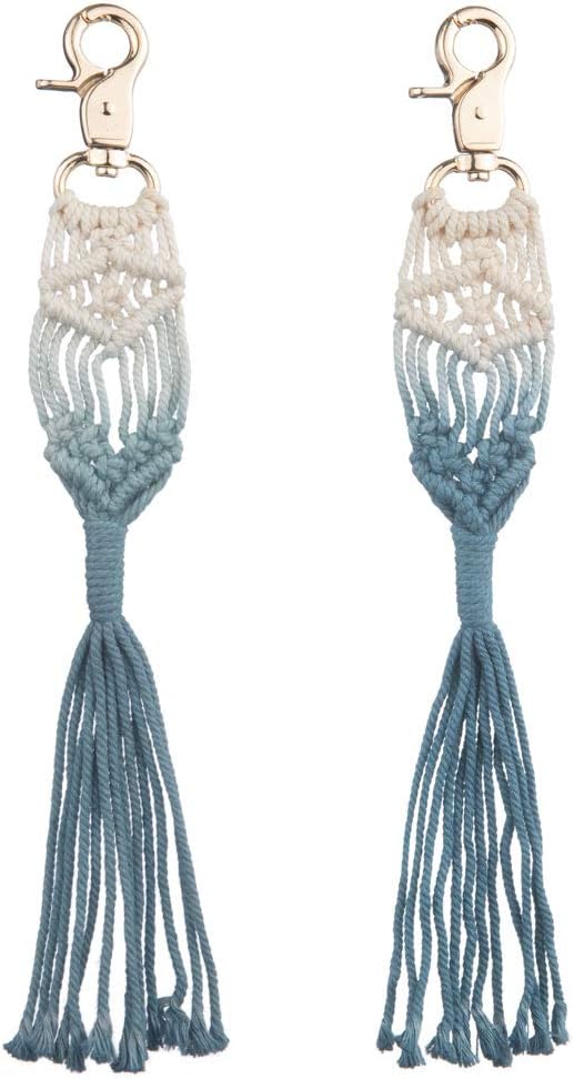 Decorative Macrame Keychain Colored Natural Cotton Boho Bag Charm Key Holder Gold Lobster Claw Clasp, Pack of 2