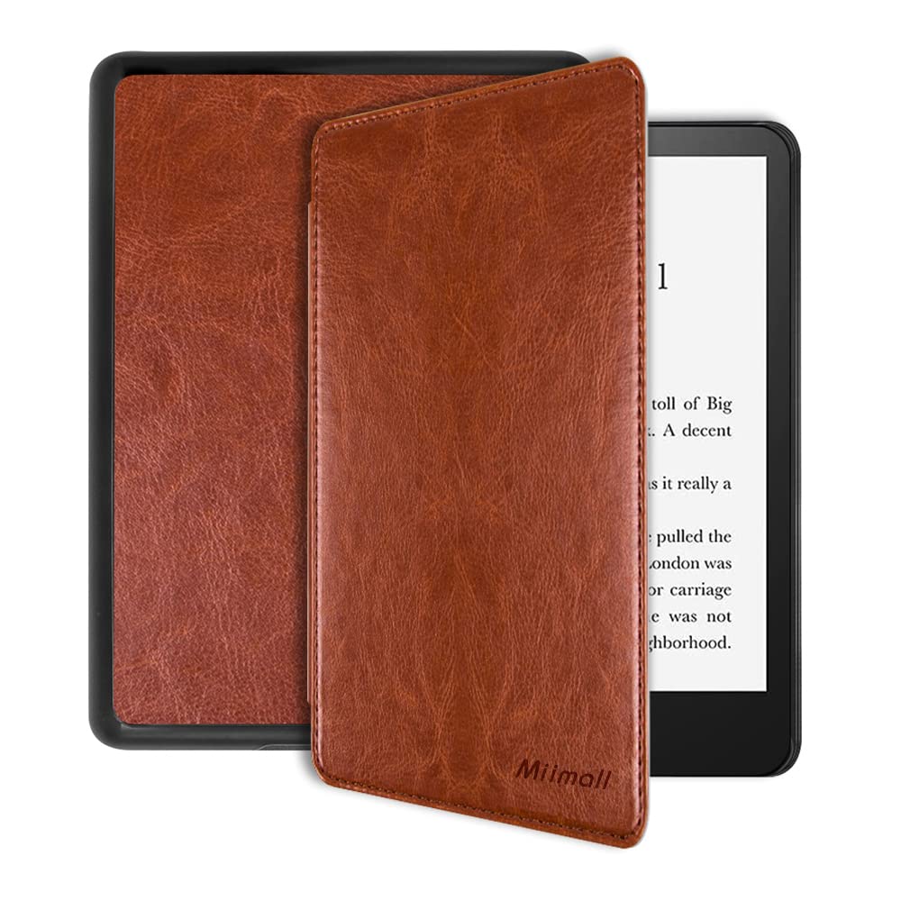 Miimall PU Leather Case Compatible with Kindle Paperwhite 11th Generation 2021,Shockproof Hard PC Frame Leather Smart Protective Shell with Auto Wake/Sleep Cover for Kindle Paperwhite 11th-Brown