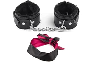Sex Bondage BDSM Leather Bondage Sets Restraint Kits Adult Sex Toys for Women and Couples Foreplay, Hand Cuffs & Blindfold