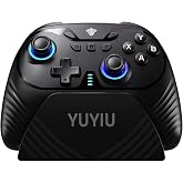 YUYIU Wireless Gaming Controller for PC, Switch, Steam Deck, Android, iOS | Hall Effect Joysticks, 1000Hz Polling Rate, RGB Lighting, Dual-Mode Triggers, Macro, Turbo, 6-Axis Gyro, Charging Dock, Black