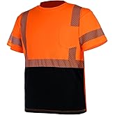 VENDACE Hi Vis Reflective Safety Shirts for Men ANSI Class 3 High Visibility Construction Work T Shirt(Orange,XL)