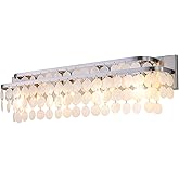 TOCHIC Bathroom Vanity Light with Natural Capiz Shell Shade, Brushed Nickel Coastal 4 Lights Vanity Light, Modern Wall Mount 