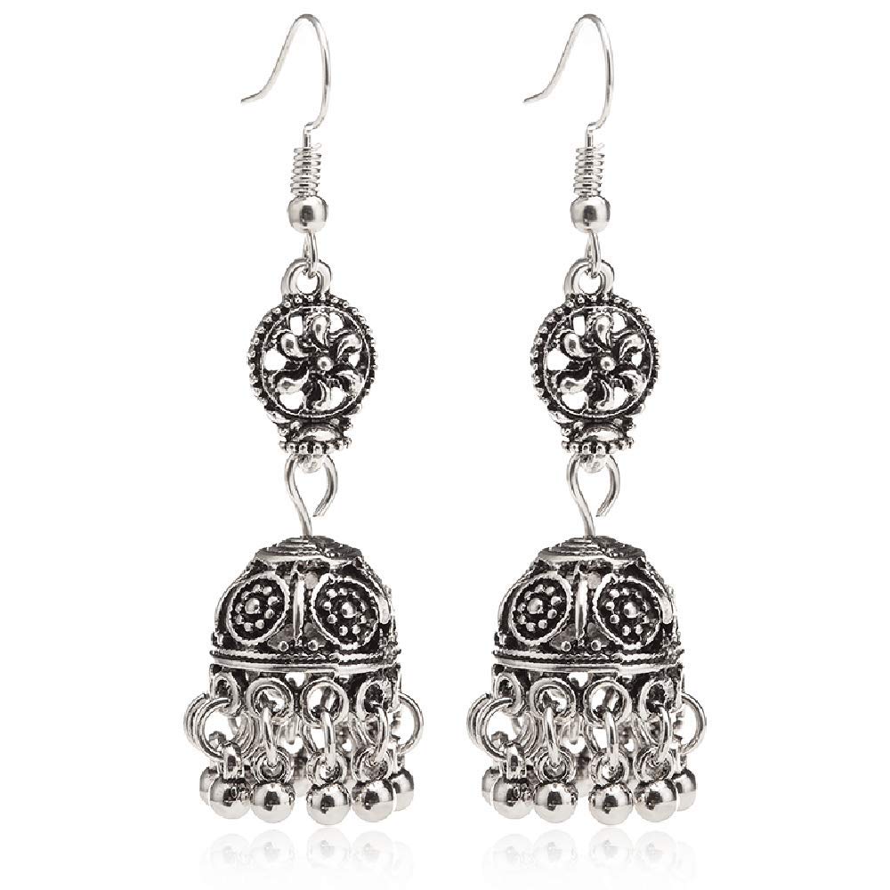 Women Vintage Silver Tribal Dangle Earring Ethnic Bohemia Drop Earring Bell Turbine Tassel Jewelry