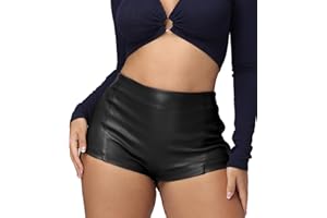 hibshaby Women's Sexy Faux Leather Shorts High Waist PU Stretch Skinny Mini Hot Shorts