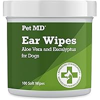 Pet MD - Dog Ear Cleaner Wipes - Otic Cleanser for Dogs to Stop Ear Itching, and Infections with Aloe and Eucalyptus - 100 Co