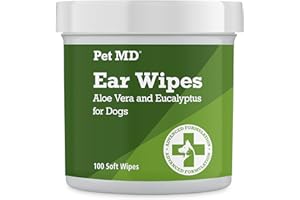 Pet MD - Dog Ear Cleaner Wipes - Otic Cleanser for Dogs to Stop Ear Itching, and Infections with Aloe and Eucalyptus - 100 Co