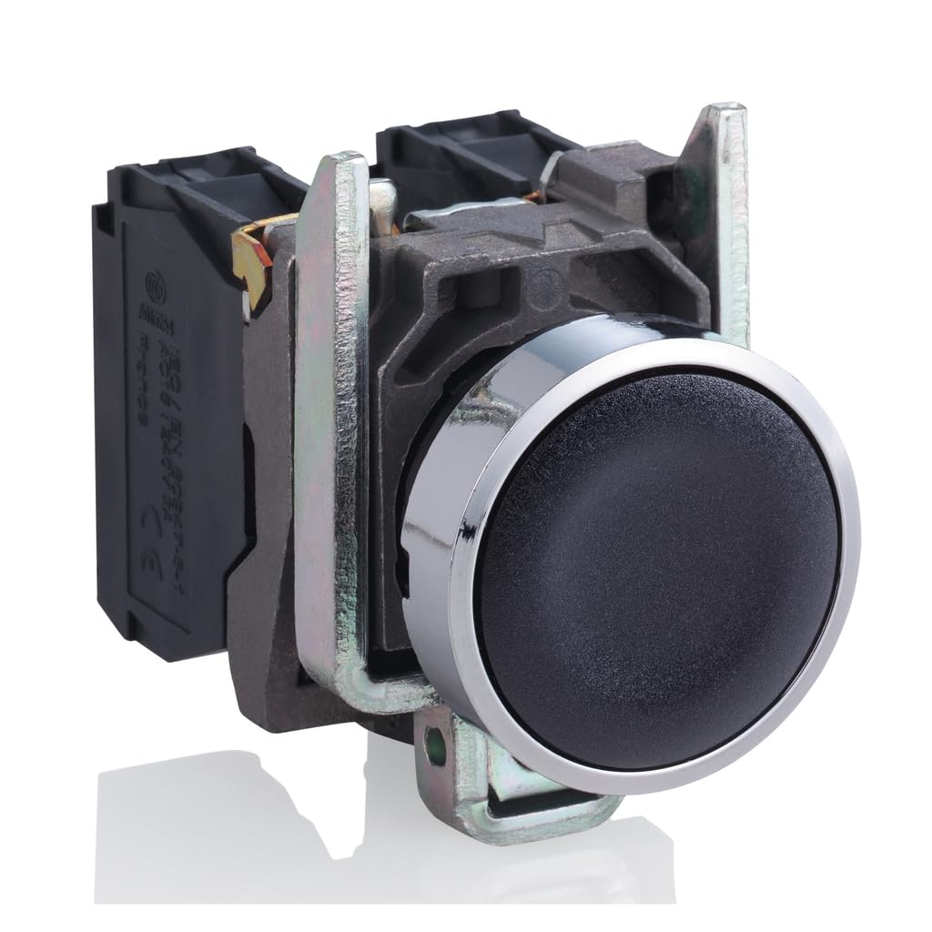 Schneider Electric Harmony XB4, Push button, metal, flush, black, Ø22, spring return, unmarked, 1 NO + 1 NC