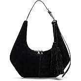 Herald Tassel Suede Hobo Shoulder Bag for Women, Retro Slouchy Crescent Crossbody Purse Handbag with Adjustable Strap