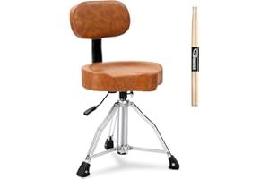 Ktaxon Drum Throne with Backrest, Oversized Motorcycle Shape Seat Height Adjustable Drum Stool Heavy Duty Chair with Drum Sticks for Adult Drummers, Extra Large (Brown)