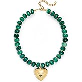 WOWORAMA Chunky Heart Necklaces for Women Colorful Resin Beaded Choker Necklace Gold Puffy Heart Statement Necklace Trendy Acrylic Choker Jewelry