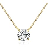 UXQ 14K Solid Gold Moissanite Necklace 4-Prong Round Cut Moissanite Solitaire Diamond Necklace for Women Anniversary Jewelry Birthday Christmas Gifts for Her Mom Wife Sister, Available in 0.5CT-2CT, 16+2 Inch