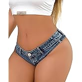 Denim Thong Booty Shorts for Women - Sexy Stretchy Micro Mini Daisy Dukes Hotpants Hot Pants