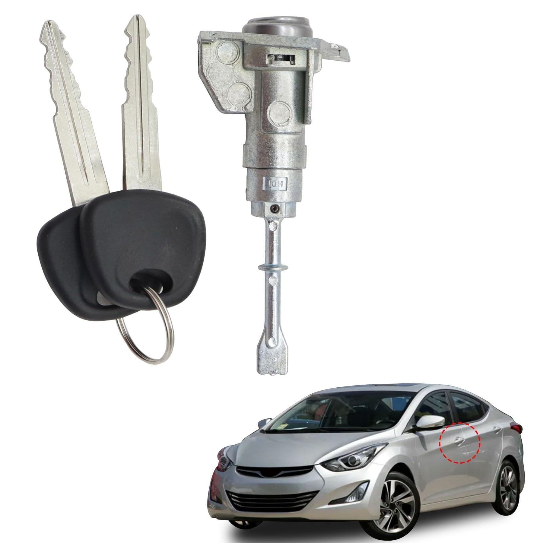 Photo 1 of XQSMWF Front Driver Side Door Cylinder Lock with 2 Keys, Fit for Hyundai Elantra 2011-2016 1.8L/ 2.0L, Replacement 81970-3XA00 819703XA00, Front Left Side Door Lock Set with Key Metal