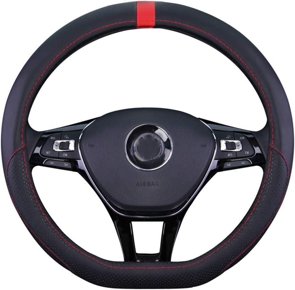 D Shaped Steering Wheel Cover,Cowhide Leather 3D Breathable Flat Bottom Shaped Steering Wheel Cover for Women Men 14.5In - 15In,Black,Black