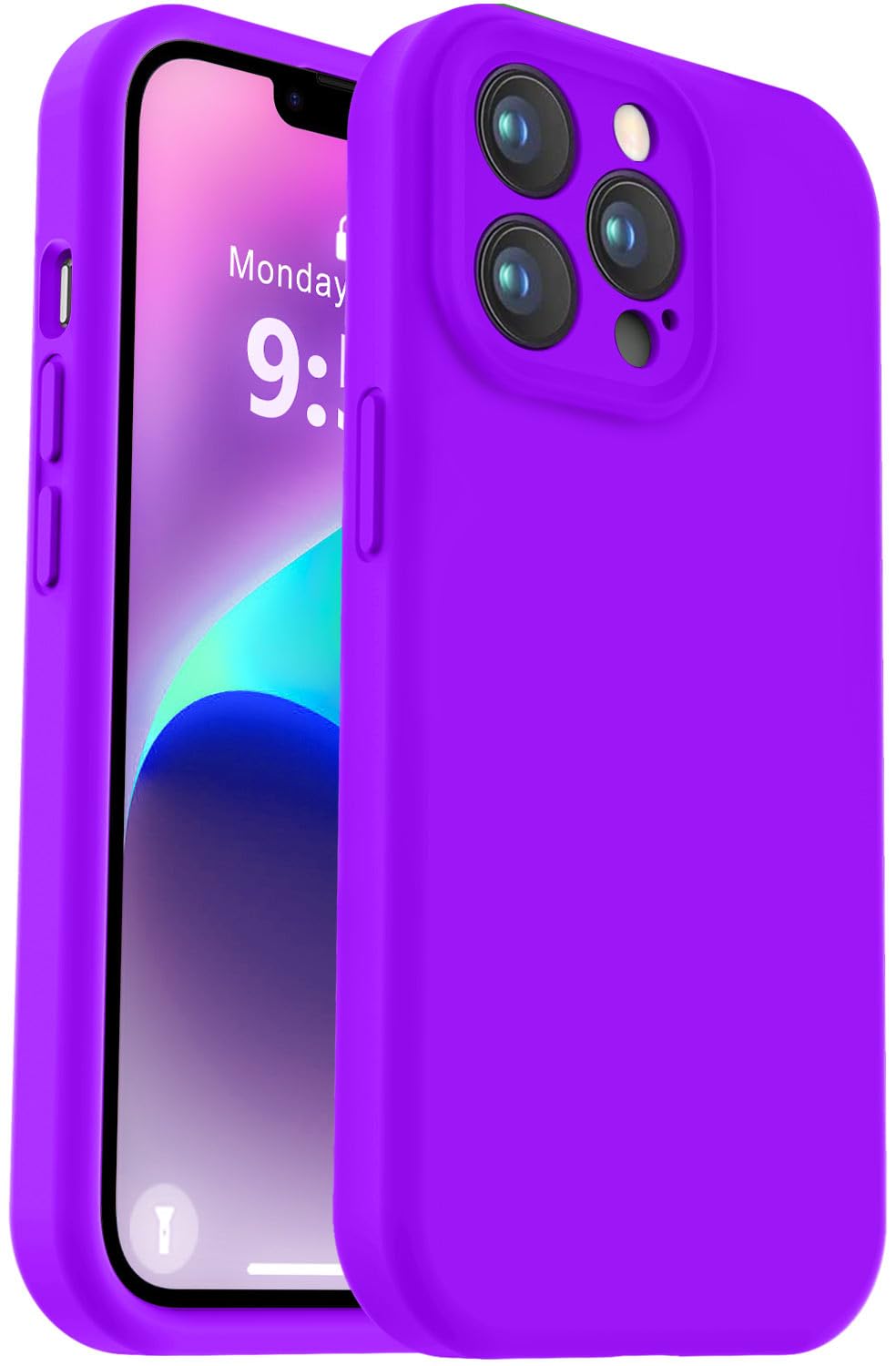 Photo 1 of Vooii Compatible with iPhone 13 Pro Max Case, Liquid Silicone Upgrade [Camera Protection] [Soft Anti-Scratch Microfiber Lining] Shockproof Phone Case for iPhone 13 Pro Max 6.7 inch - Neon Purple