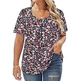 TIYOMI Women Plus Size Short Sleeve Tunic Tops Round V Neck Casual Shirts Summer Blouses XL-5XL