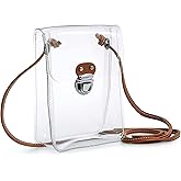 HOXIS Clear PVC Small Crossbody Bag for Stadium Approved Womens Purse Transparent Shoulder Bag Cell Phone Pouch (Brown)