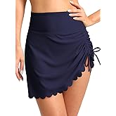 Dokotoo Women's High Waisted Swim Skirt Bottoms Ruched Scallop Trim Bathing Suit Skirts Split Tankini Swimsuit Bottom