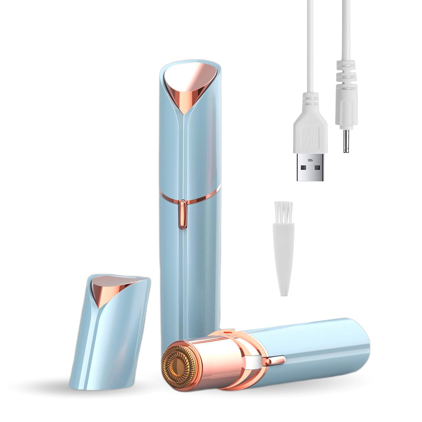 Facial Hair Remover for Women, USB Rechargeable Face Hair Removal Lady Shaver Trimmer Mini Portable Hair Removal Device for Face Hair, Upper Lips, Peach Fuzz, Bikini Body (Blue)