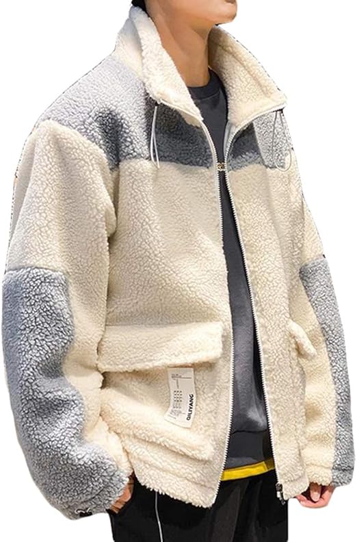 Amazon Ksila ボアジャケット メンズ もこもこ ボアブルゾン 立ち襟 厚手 アウター ボア ふわふわ ポケット フリースジャケット あったか 保温 ブルゾン 暖かい 秋 冬 コート ジャケット 通販