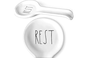 BRIGHTER BARNS Ceramic Spoon Rest for Stove Top - Farmhouse Spoon Holder for Kitchen Counter - Coffee Spoon Rest, Kitchen Utensil Holder - Cooking Ladle Holder - Farmhouse Kitchen Decor, Accessories, Gifts (White)