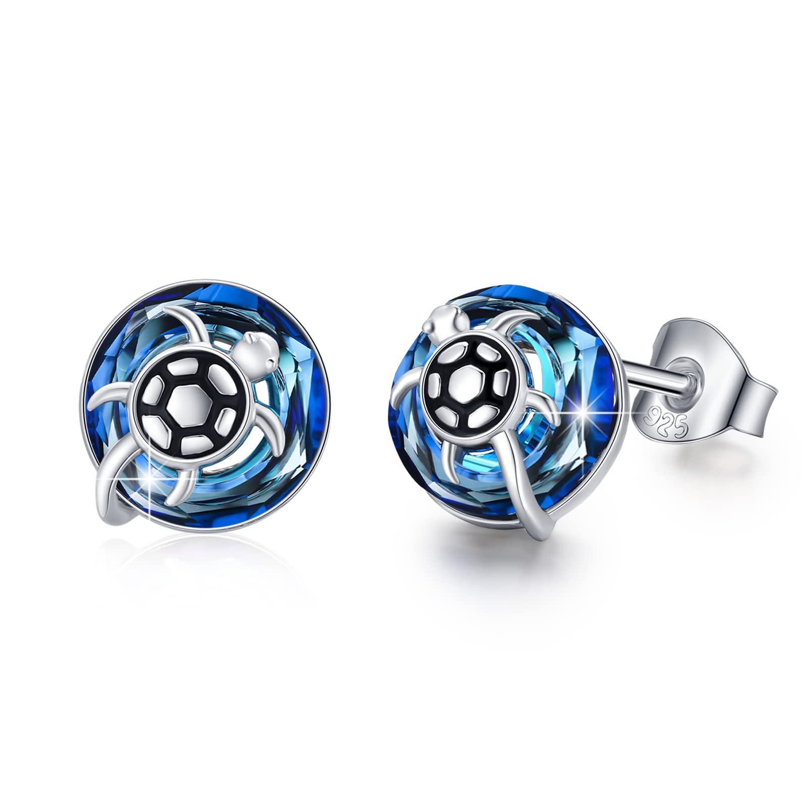 Turtle Earrings 925 Sterling Silver Turtle Crystal Stud Hypoallergenic Earrings Jewellery Gifts for Women