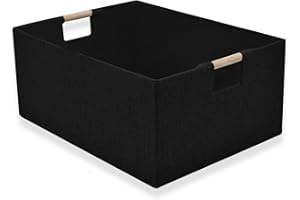 xianshengle Fabric Storage Basket for Shelves, Collapsible Storage Bins with wood Handles, Rectangle Closet Baskets, Wardrobe Organiser, for Sorting Clothes, Family Items (Black) (1)