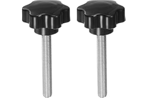 HARFINGTON 2pcs Star Knobs M10 x 70mm 304 Stainless Steel Threaded Stud 46mm Plastic 6-Star Head Hand Tightening Thumb Screw Clamping Jig Knob Handle, Black