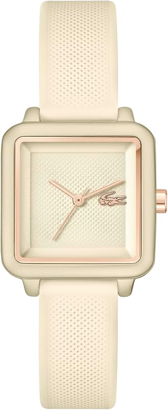 Relógio feminino com movimento de quartzo de três mãos Coleção LACOSTE.12.12 Flow com tira de silicone cor champanhe - 2001385