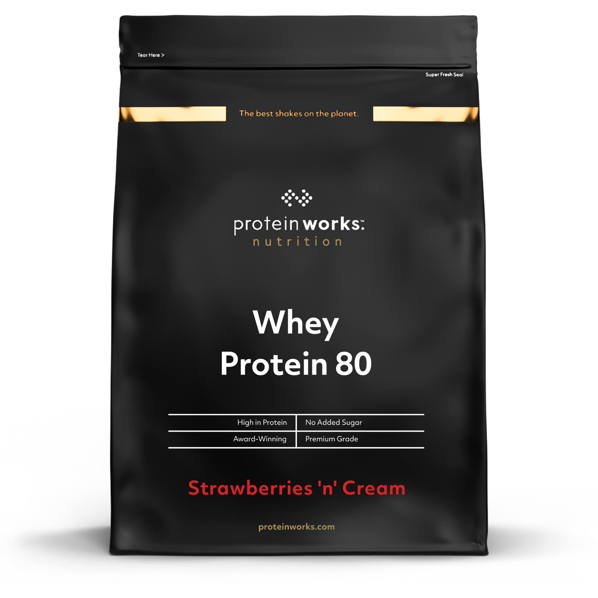 THE PROTEIN WORKS Whey Protein Powder, Whey 80 Concentrate Protein Shake, Strawberries and Cream, 2 kg