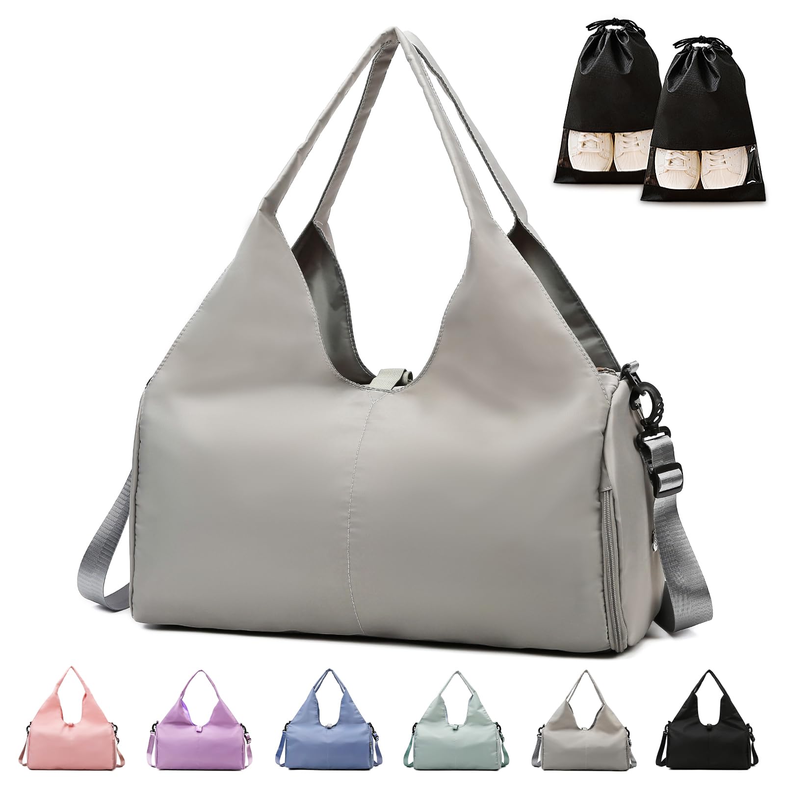 Gym Bag Womens, Yoga Mat Bag Sport Travel Bag with 2pcs Shoes Compartment, Waterproof Sports Gym Bag for Sport Travel Hiking(Grey)