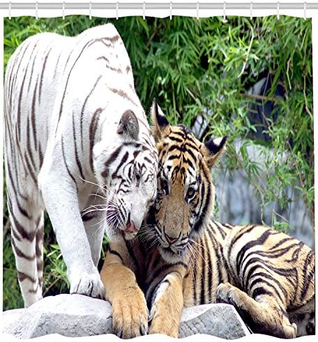 Black And White Animal Tigers Horse And Elephant Shower Curtain Size 66 By 72 Inch