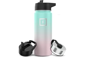 IRON °FLASK Camping & Hiking Hydration Flask with Straw, Wide Mouth Insulated Stainless Steel Sports Water Bottle - 18 oz Bubble Gum