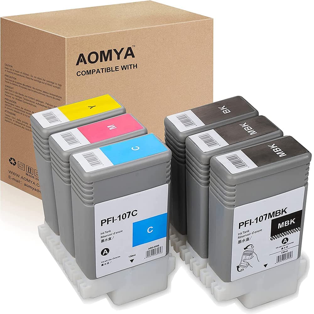 6pcs PFI-107 Ink Cartridges Set Compatible for Canon PFI107 Ink Tanks Replacement for Canon imagePrograf iPF680 iPF685 iPF780 iPF785 Printer 6 Pack PFI-107MBK PFI-107BK PFI-107C PFI-107Y PFI-107M