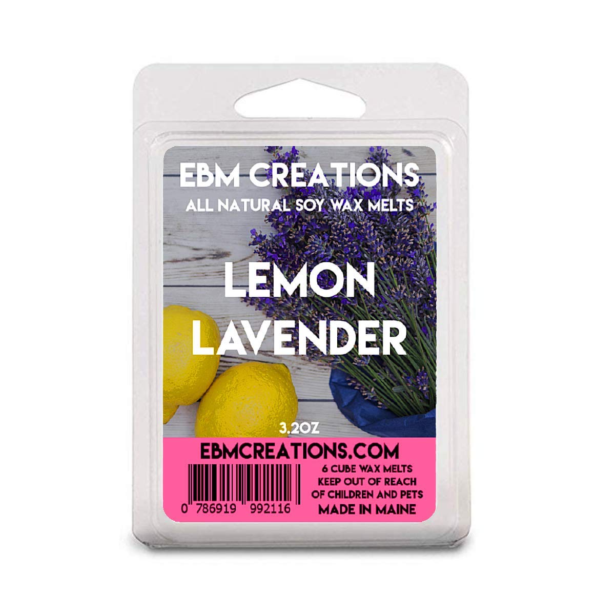 Lemon Lavender - Scented All Natural Soy Wax Melts - 6 Cube Clamshell 3.2oz Highly Scented!